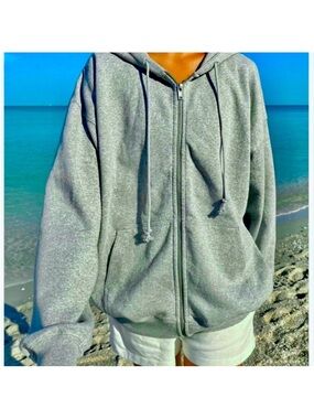 Brandy Melville Christy Oversized Full-Zipper Hooded Sweatshirt